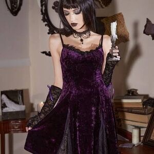 ROMWE Purple Velvet Gothic Mini Dress